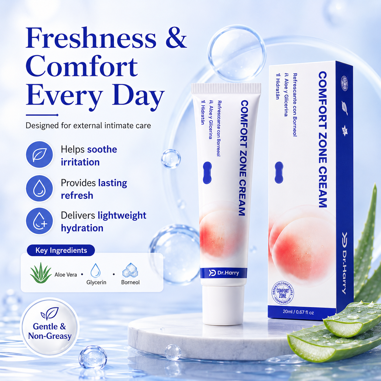 DR. HARRY 03 - Intimate Care Cream with Aloe Vera and Borneol - Gentle Relief and Local Moisturization,