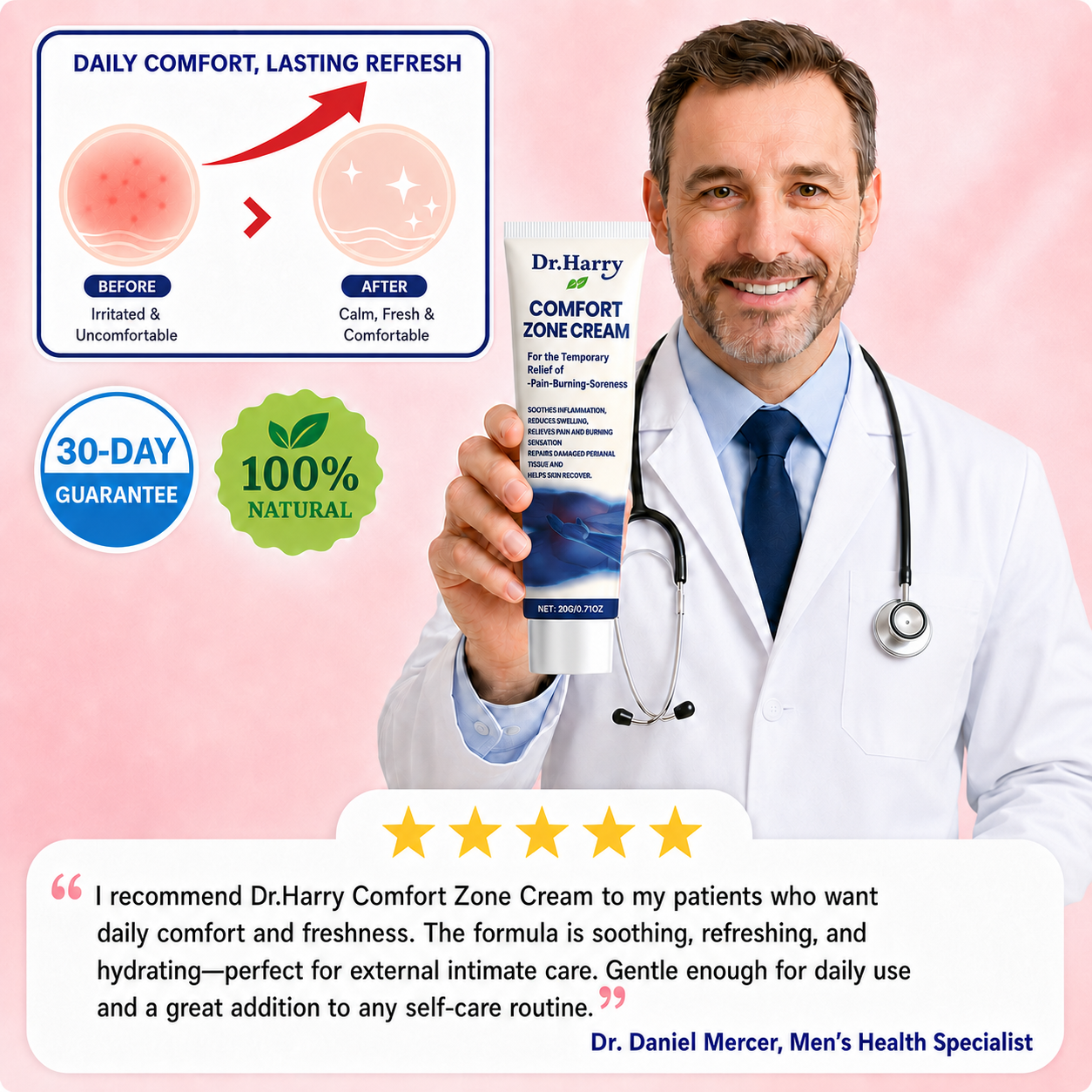 DR. HARRY 03 - Intimate Care Cream with Aloe Vera and Borneol - Gentle Relief and Local Moisturization,